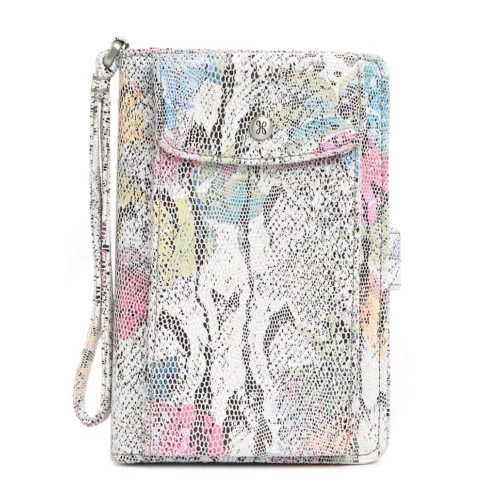 NWT Hobo Act Wristlet Wallet in Lizard Floral Leather White Pink Gray Blue NEW
